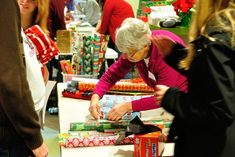 Gifts are lovingly wrapped at Northview's Christmas Shop (photo by Dennis McClintock)
